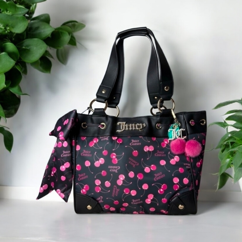 🍒▪️JUICY COUTURE▪️ black sweet cherry daydreamer tote "HARD TO FIND " ✨️🍒